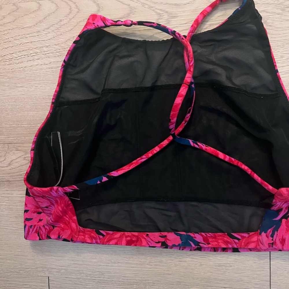 Floral Pink and Blue Women's Sports Bra - Picture 4 of 7